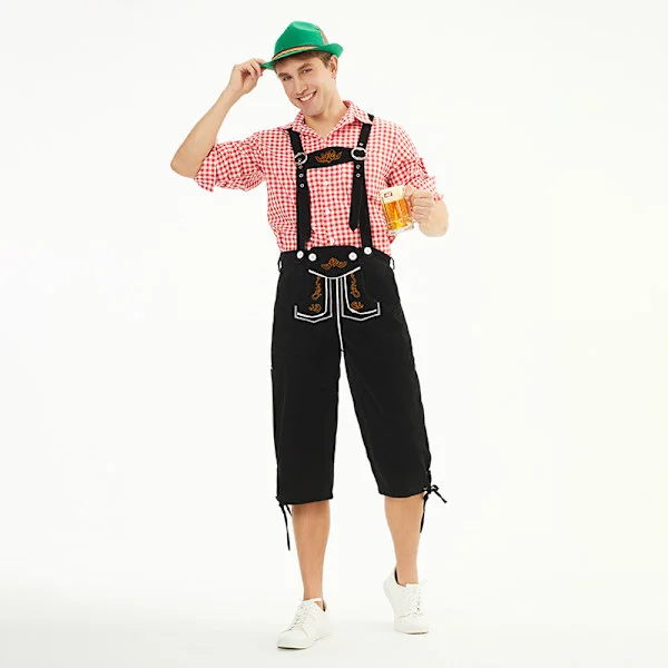 Munich Oktoberfest Kläder Herr Rutig Skjorta Overaller Kostym Scenframträdande Kläder Enkel röd skjorta Single red shirt M