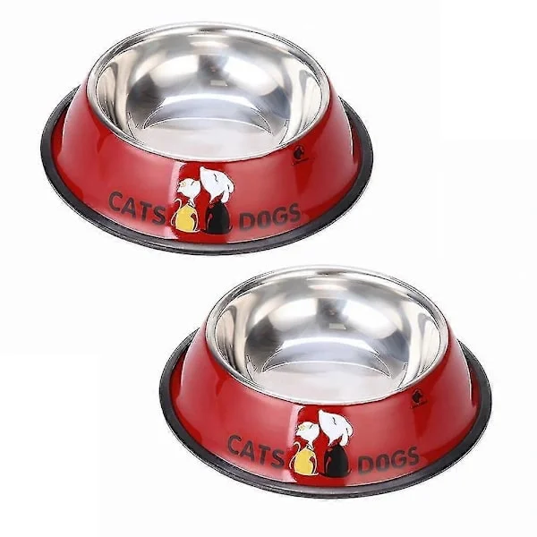 Stainless Steel Dog Bowl Color Painted Pet Dog Bowl Drop Resistant Non-Slip Cat Bowl Red (26cm)