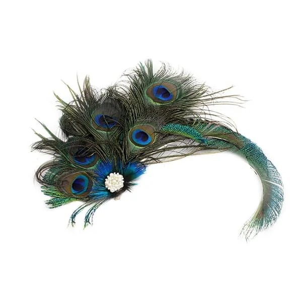 Påfuglefjer Fascinator Clips Hovedbeklædning Hovedbeklædning Flapper Hårklemmer Kentucky Gatsby Tea Party Bryllup Derby Performance til Kvinder Grøn