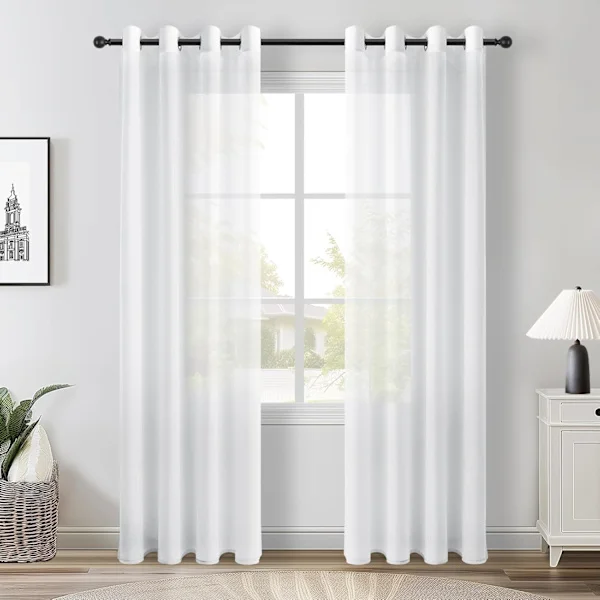 Stykker Hvit Transparent Gardin 140x240cm Transparent Gardiner Stuevindu Interiør Lin-effekt Gjennomsiktige Maljepaneler