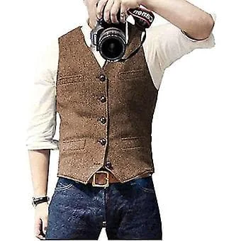 Herre Casual Business Vester, Lett Vest Slim Fit Dress Vest (L Brun)