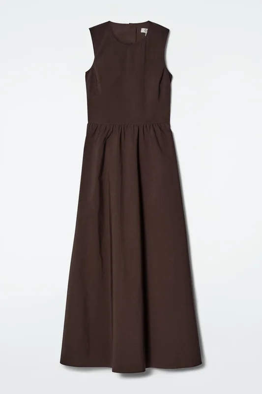 COS Women's Open Back Cotton Maxi Dress in Brown