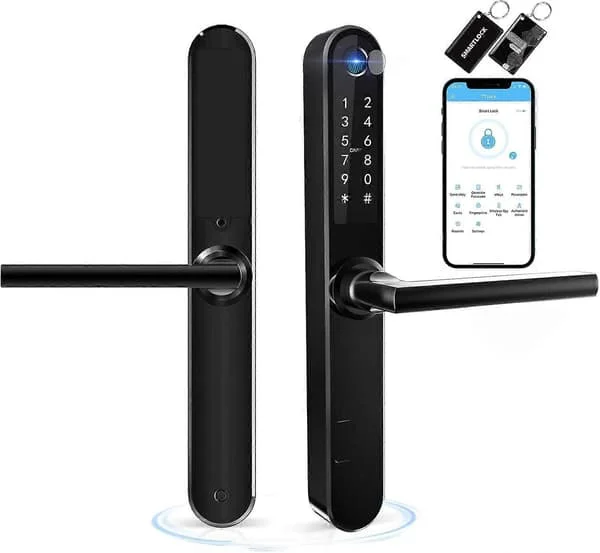 Slank smart fingeravtrykksdørlås med håndtak, nøkkelfri dørlås, Bluetooth fingeravtrykk tastatur kort nøkkelfri opplåsing for aluminium svingdør