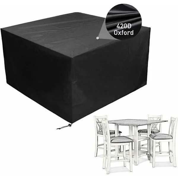 Beskyttelsescover til firkantet bord og udendørs møbler, fremstillet af vandtæt Oxford-stof og resistent over for UV og vejr, dimensioner 135x135x74 