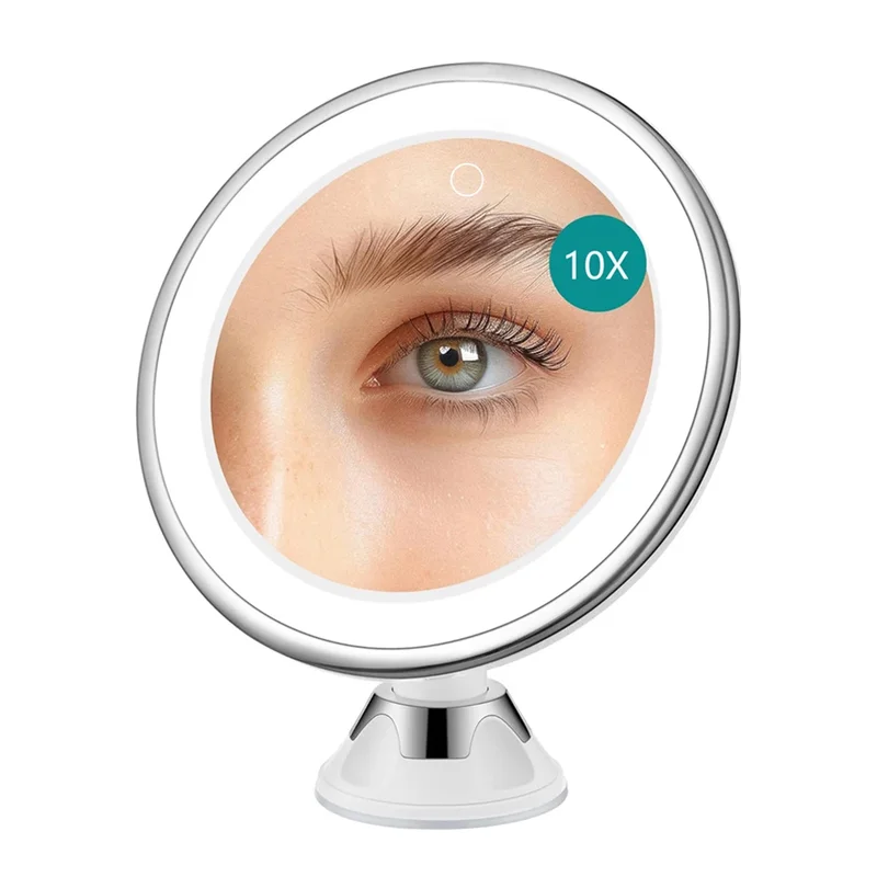 AliExpress - Tragbarer 10-fach Vergrößerungsspiegel mit 3 Farblichtern Kosmetikspiegel mit Saugnapf Helligkeit Dimmbar 360° ° Rotation