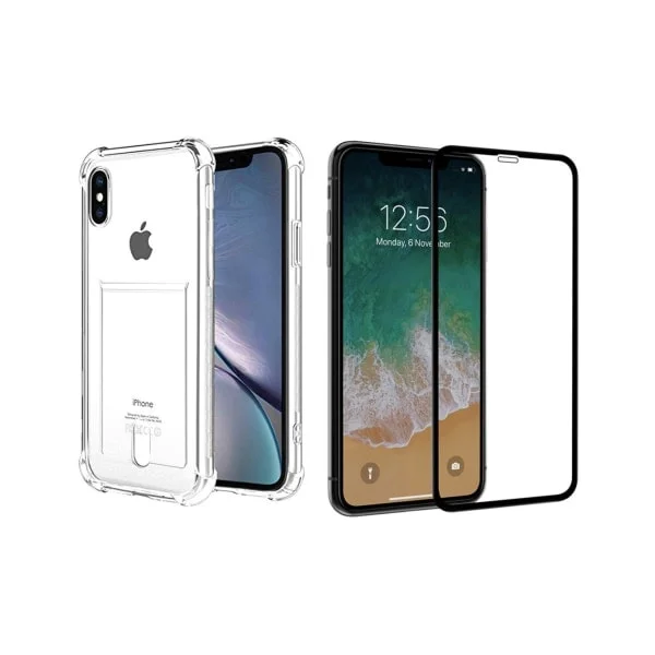 Skall med Kortholder og Skjermbeskytter iPhone XS Max Transparent