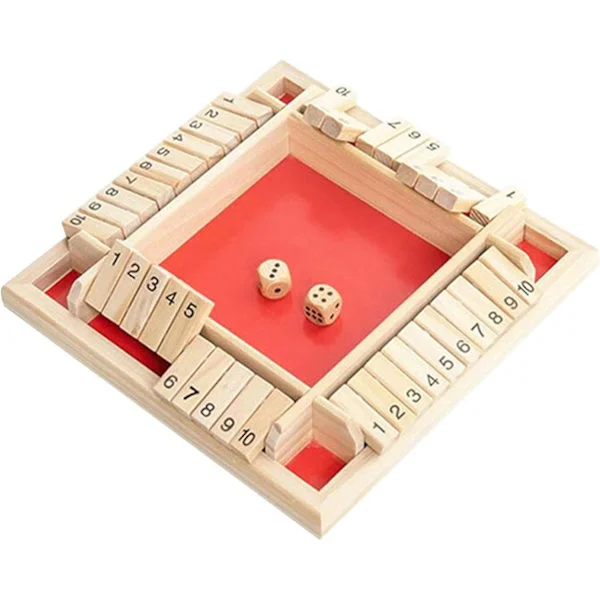 Träbrädspel 4 spelare Shut The Box Tärningsspel Trämatematik Traditionellt pubbrädspel Tärningsspel Resa 4 spelare Fantastiska familjebrädspel