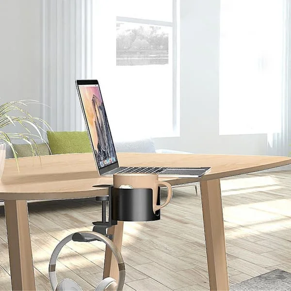 Bordkopholder med hovedtelefonholder til hjemmekontor, Anti-spild kopholder til skrivebord