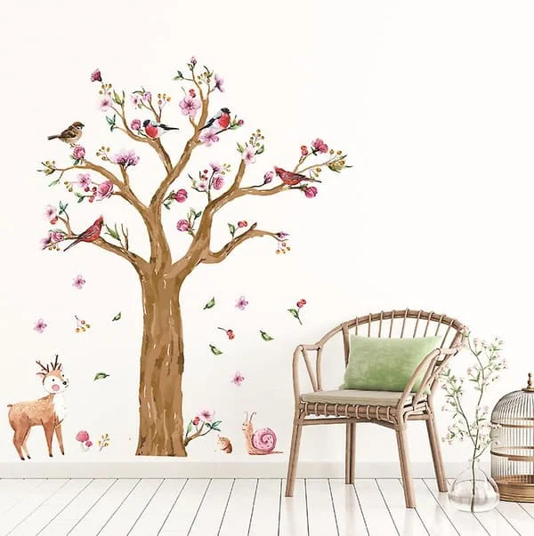 Stora körsbärsblommor väggklistermärken väggklistermärken väggklistermärken gren blommor rosa träd