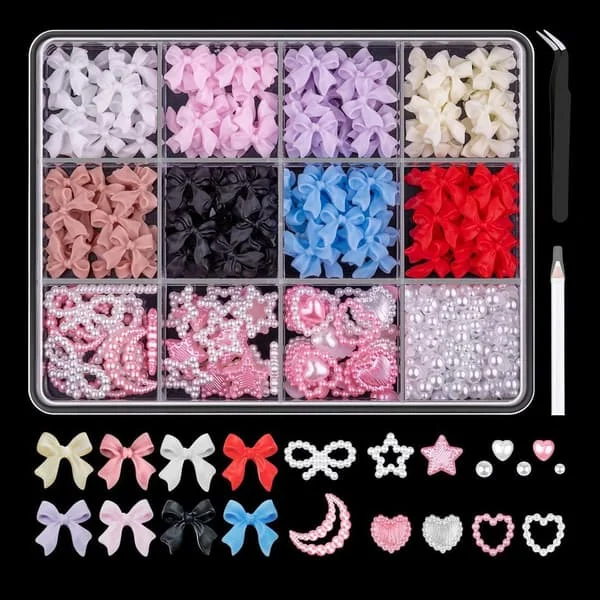 3D Negle Charms, Assorterede Farver Multi Former Mix Sløjfe Negle Charms, Ædelsten Charms Sløjfe Rhinestones Negle Kunst Charms med Opsamlingsværktøj