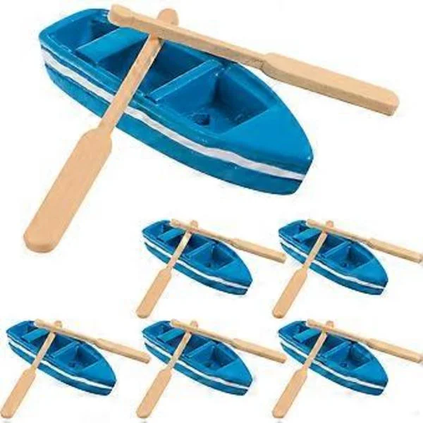 6 Set Mini Resin Båt och Paddlar Modell Figurer Leksak Mikro Landskap Dekoration Simulering Havsstrand Scen Dekoration (Båt+2 Paddlar)