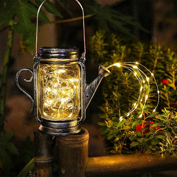 Solcelled Mason Jar-lykt, Mason Jar Vannkanne Lykt, 45 LED Hengende Mason Jar Lykt, Brukes for Patio, Hage og Utendørs Patio Dekorasjon