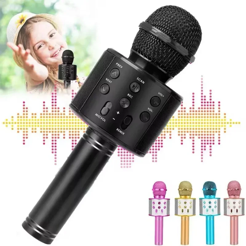 AliExpress - Microphone karaoké sans fil, haut-parleur Bluetooth, commandes multifonctions, micro portable 5 en 1 pour fête, excellent cadeau 