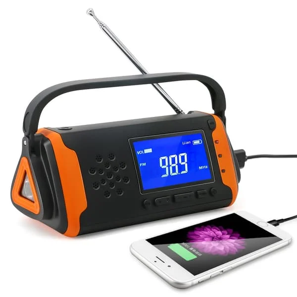 Deluxe 4000mAh Dynamo Handvev Solcell Nödradio & Powerbank-FO-