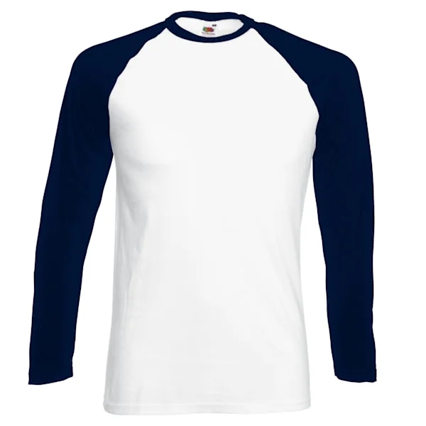 Fruit Of The Loom Herr Långärmad Baseball T-Shirt M Vit/Marinblå