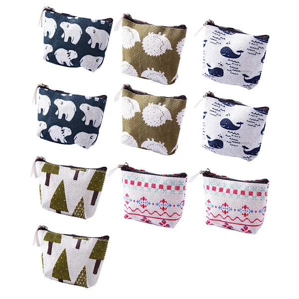 Small Coin Purse, 10 Pcs Small Canvas Zipper Coin Purses, Small Zipper Pouch, Keychain Bag for Birthday Gifts and Party Favors