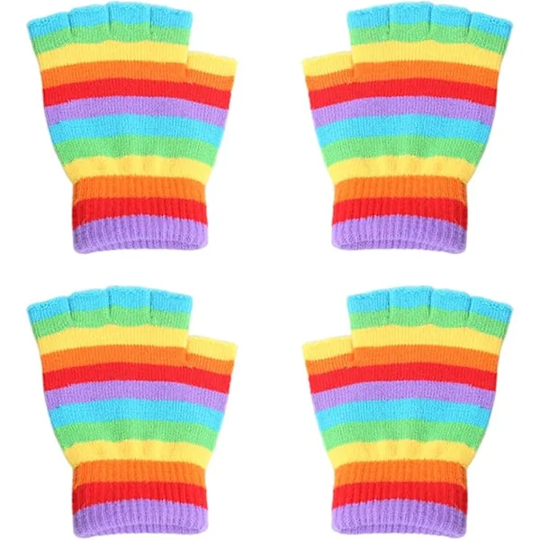 Två par färgglada fingerlösa handskar, varma vinterstickade handskar, kreativt designade handskar, mjuka och stretchiga handskar