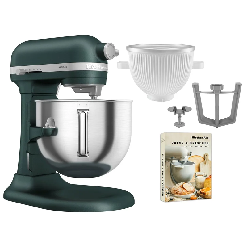 Kitchenaid Artisan 5KSM70SHXE køkkenmaskine 6,6 liter + 5KSMICM Ice Cream Maker, pebbled palm | KitchenOne
