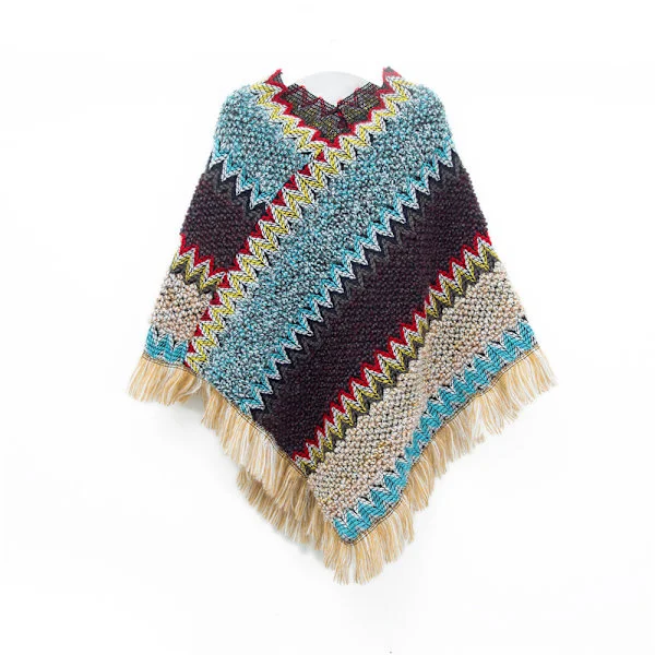 Ponchos för Kvinnor, Damponchos och Sjal Winter Retro Snygg Poncho Sjal för Kvinnor - Blå