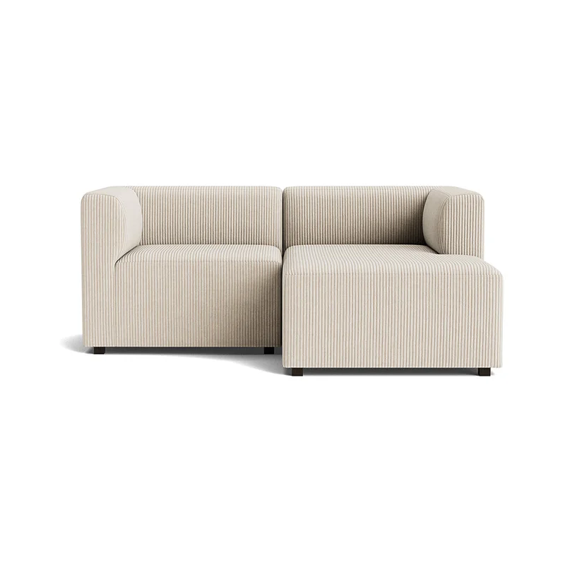 Roma kleines Chaiselongue-Sofa, rechts, Poso Beige, elegantes Modulsofa in Cord-Optik, platzsparendes Design für kleine Räume, 65cm Höhe.