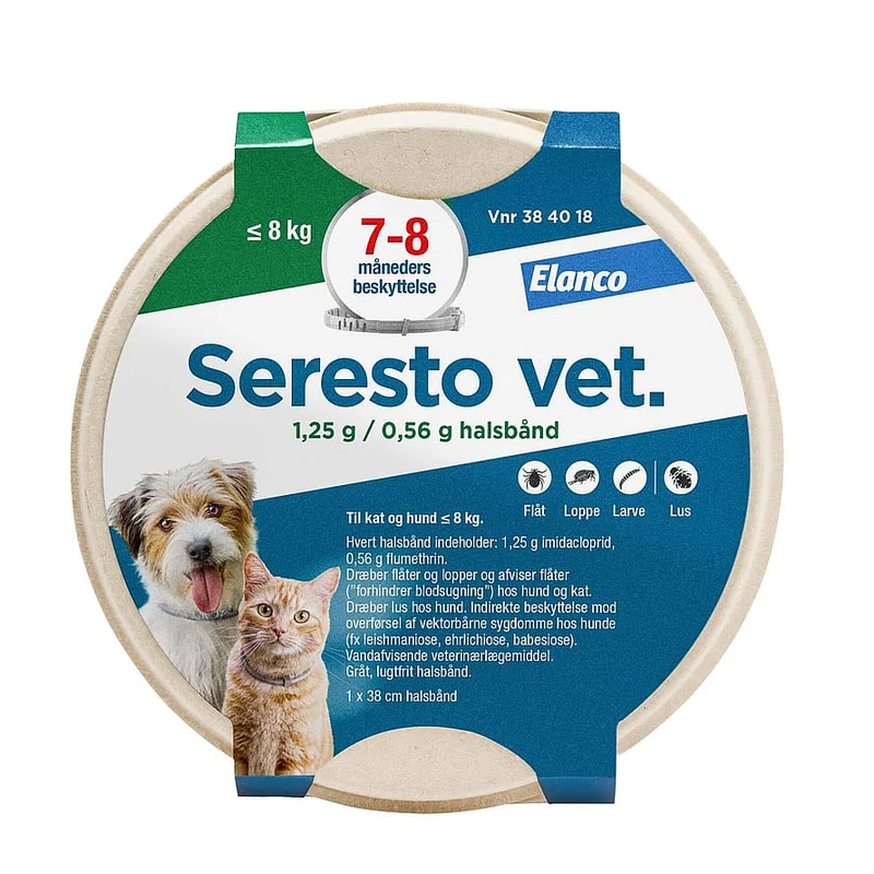 Seresto Vet Halsbånd til Hund og Kat Under 8 kg, Medicin & Pleje, Flåter & Lopper, Flåt- Og Loppemiddel Til Katte