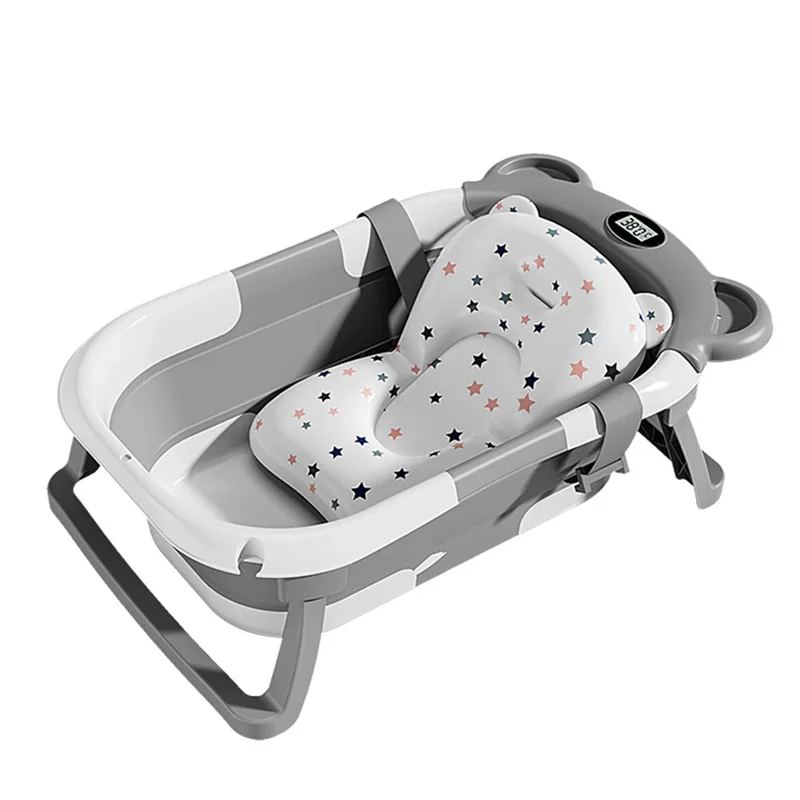 AliExpress - Opvouwbare Babybadje met Thermometer Antislip Badmat Kussen Ondersteuning Draagbare Pasgeboren Douchebad voor 0-15M Reizen Bad Zwembad