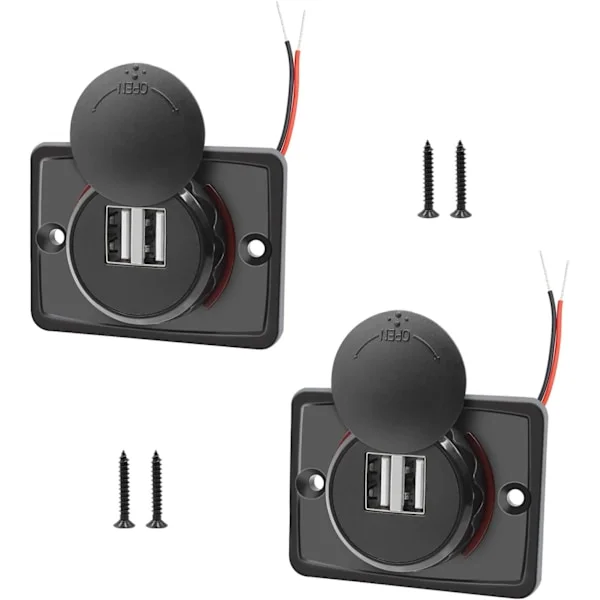 12V USB-stikkontakt, 12V USB-port, dobbelt USB 12V autocamperstikkontakt, 3,1A USB-billader, USB-billader til bil, bus, autocamper, båd (2 stk.)