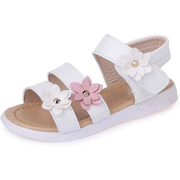 Sandaler för flickor med pärlor, blommor och läderskor, sandaler för små flickor