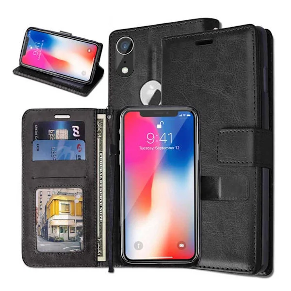 iPhone XR Wallet Case Black Leather Case