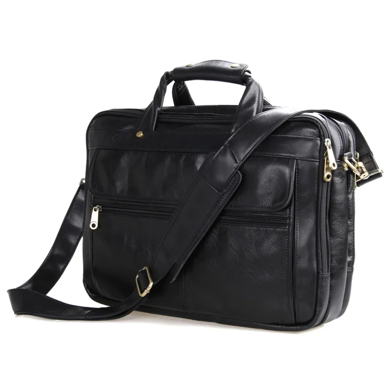 Compact Black Leather Briefcase for Men - Leather bags