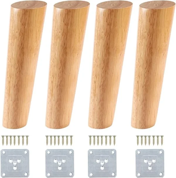 4 Pcs Wooden Furniture Legs, 20cm Solid Wood Sofa Legs, Slanted Wood Legs for Mid-Century Sofa, Dresser and Cabinet