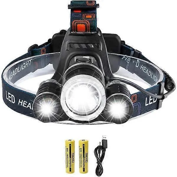 Ladattava LED-otsalamppu, 5000 lumenin otsalamppu, superkirkas T6 LED-otsalamppu, vedenpitävä otsalamppu 2 akulla.