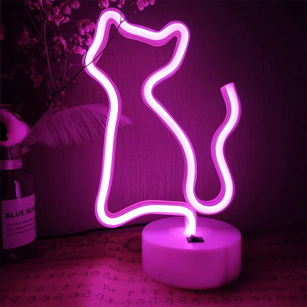 LED Rosa Katt Neonljusskyltar Rumsdekor Neonljusskylt Nattlampa Inomhusdekor Batteri/USB-driven Ljusskylt Sänglampor Neonljusskyltar