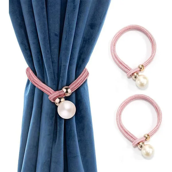 2 stk. Gardinholdere (Rosa), Håndlavede Luksuriøse Perlekroge Reb Gardin Kvaster Holder Reb Spænde Vinduesholdere Elegante Dekorative Holdere Mode