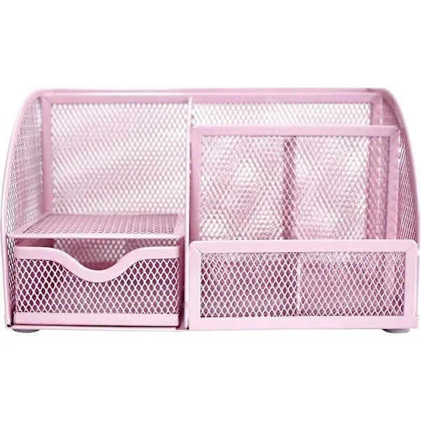 Mesh Desk Organiser Office With 7 Compartments + Drawer Pen Holder/Multifunctional Organiser Ex348 Pink