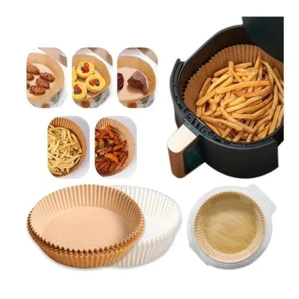 100 st engångsformar i bakplåtspapper för Airfryer - Airfryer-formar bruna