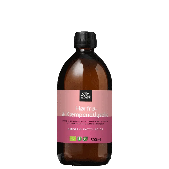 Fedt & olie Urtekram Hørfrø- og natlysolie ØKO, 500 ml - Bodyman.dk