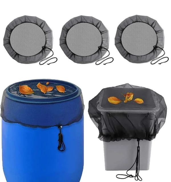 3-pack regntunna nät med dragsko, löv- & myggskydd, skyddsnät för regnvattentunna, skydd för hink, finmaskig nätstruktur