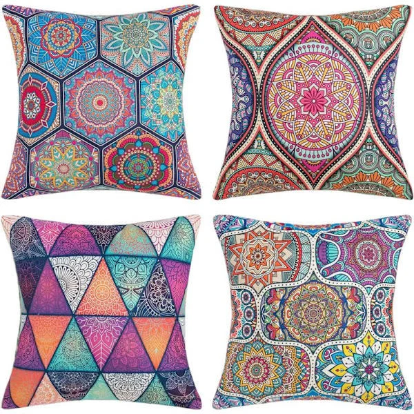 Putetrekk 40x40cm Bohemsk Mandala Blomster og Etnisk Stil Putetrekk Bomull Lin Dekorativt Firkantet Putetrekk for Sofa Hjem Stue