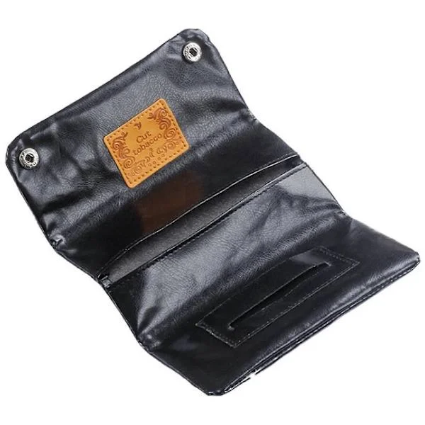 PU Leather Tobacco Pouch, Soft Black Leather Premium Quality Tobacco Pouch, Tobacco Pouch Bag for Tobacco and Rolling Papers Included (Black)