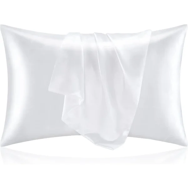 Satin Pillowcase Standard Size 2-pack, White Satin Pillowcase for Hair and Skin, Super Soft Pillowcase with Envelope Closure (20x30 Inches)