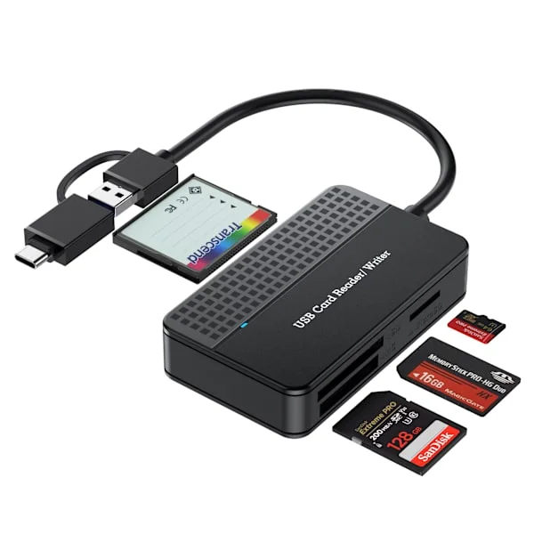 4-in-1 Card Reader - USB 3.0 & USB-C to Micro SD, SD, CF and MS Stick, Memory Card Adapter, 5120 Mbps, Compatible with Mac, iPad, PC and Smartphone