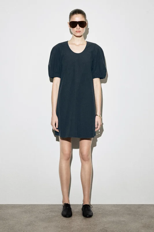 COS Women's Puff Sleeve Cotton Mini Dress in Black