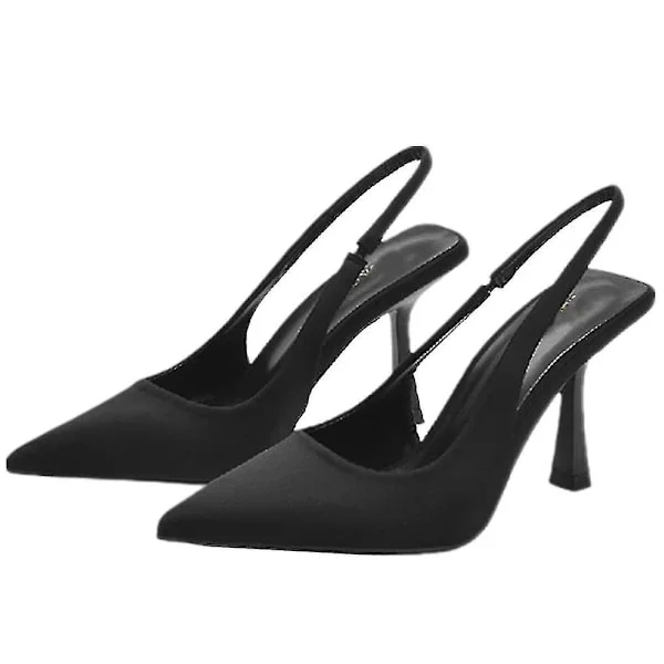 Naisten teräväkärkiset korkokengät Sandaalit Juhla nilkkaremmi Slingback Stiletto Korkokengät Slip On Mules Kengät.42.Musta