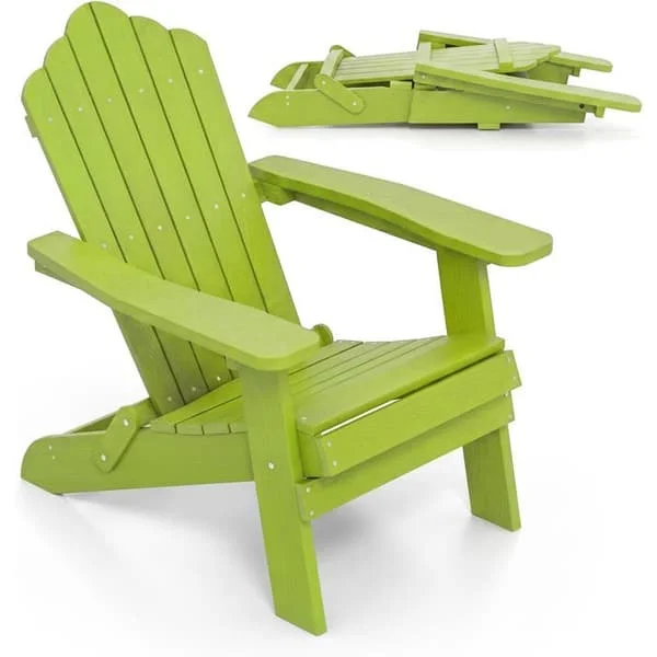 COSTWAY Fällbar Adirondack Stol för Trädgård, Breda Armstöd och Lutande Ryggstöd, Oversize Säte i HIPS för Patio och Trädgård, Grön