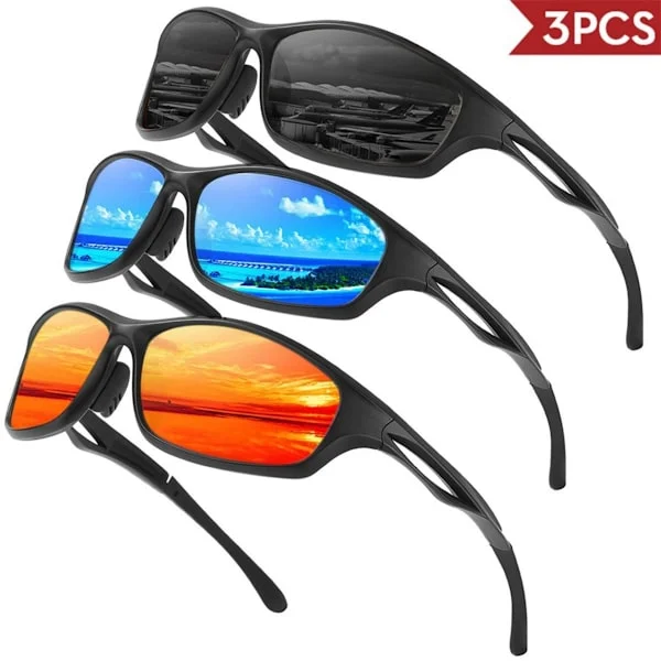 Urheilun polarisoidut aurinkolasit 3-pack – musta kehys, harmaa linssi; musta kehys true blue -pinnoite; musta kehys true red -pinnoite, PC+TAC, pyörä
