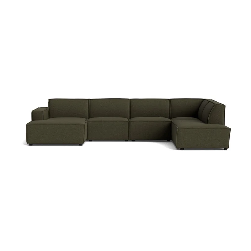 Lyon U-sofa, Loop Grøn - Venstrevendt Familiesofa med Chaiselong & God Plads - 368x218x80cm - Stor og Komfortabel U-sofa til Stuen