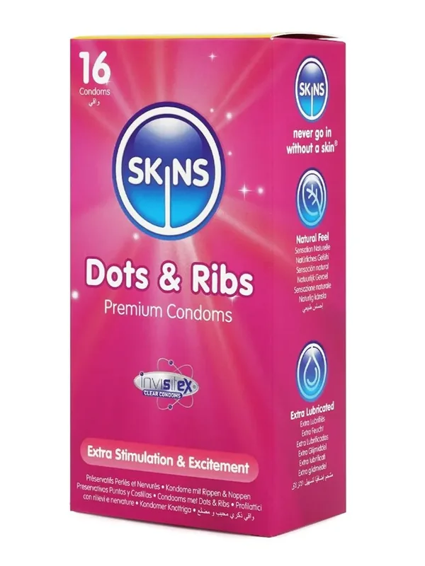 Skins Dots & Ribs Condoms 16-pack Juomutetut kondomit