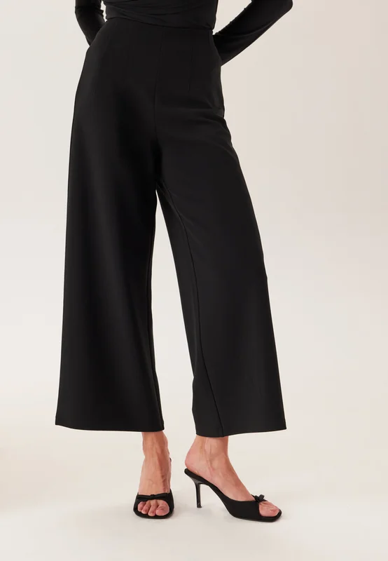 BUBBLEROOM High Wide Cropped Trousers Black S