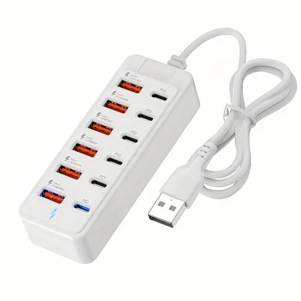 【DT】12-portars USB-laddstation med 6 Type-C PD och 6 USB-A-portar, max. 25W vardera, kompakt snabbladdningshubb för laptop, surfplatta, flera enheter